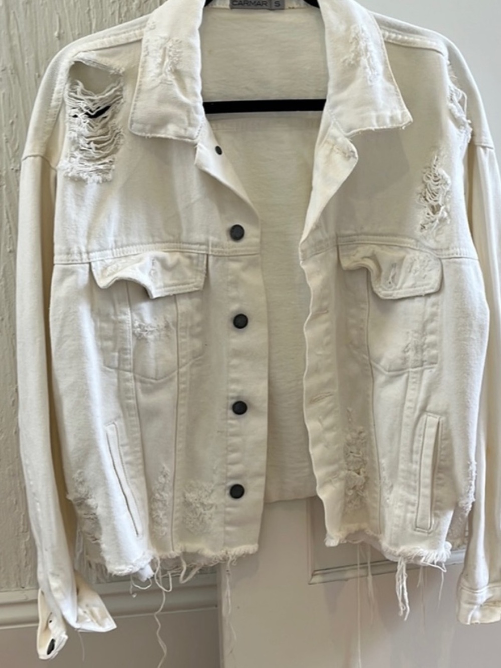 Carmar Off-White Distressed Denim Jacket